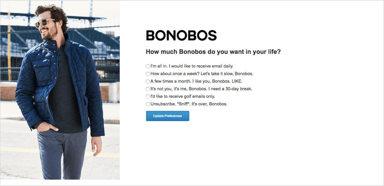 Bonobos - Creative Unsubscribe Pages