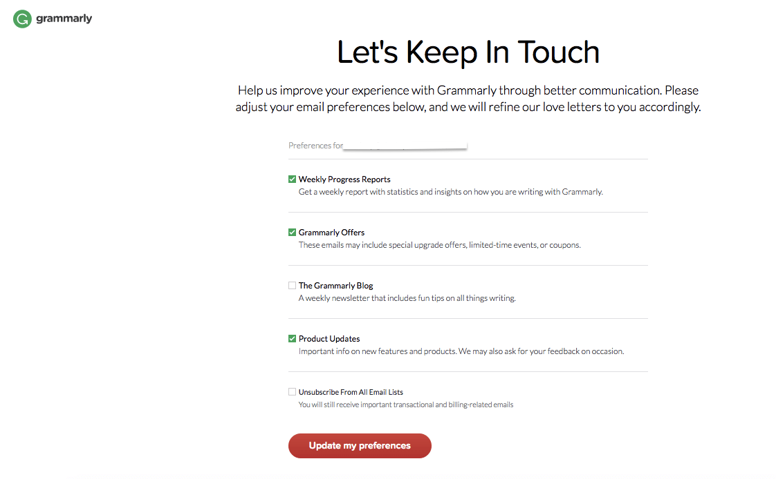 Grammarly Unsubscribe Page - Creative Unsubscribe Pages