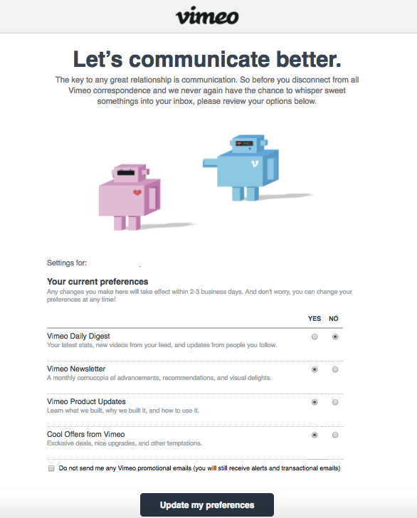 Vimeo Unsubscribe Page - 5 Creative Unsubscribe Pages