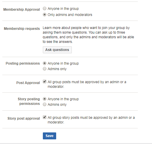 Edit group settings for a Facebook group