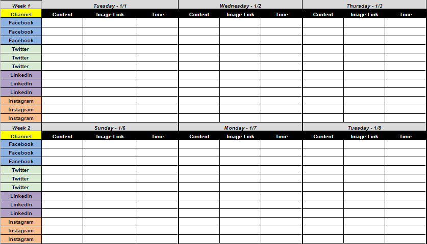 Social Media Calendar Template